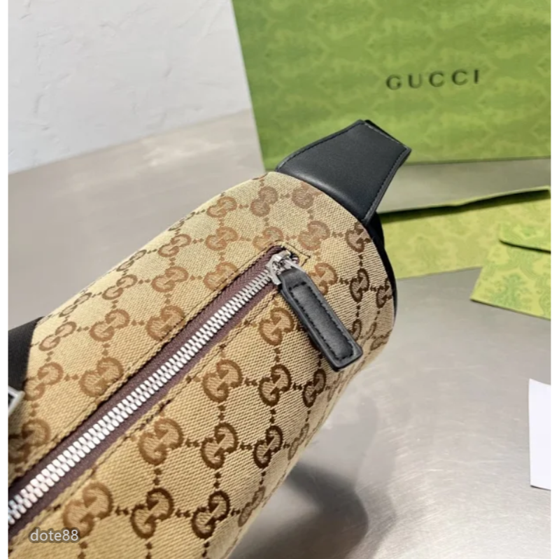 【GUCCI】古馳男士女士經典GG老花帆布腰包胸包單肩斜挎情侶包大容量多功能出門旅遊必備可斜挎休閒逛街情人節生日禮物-細節圖8