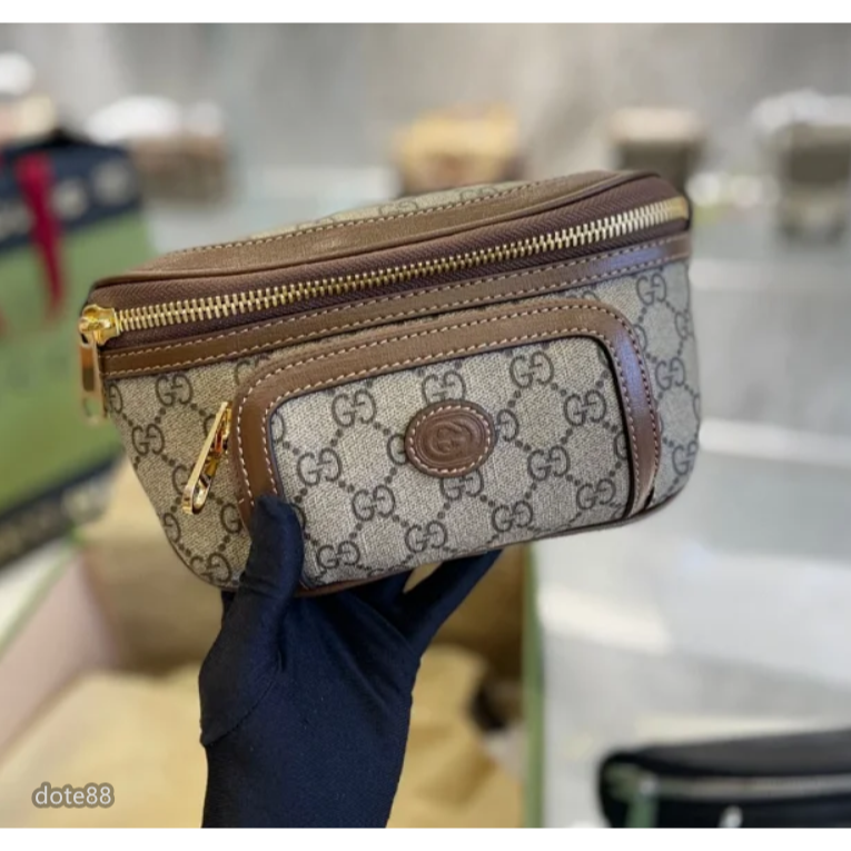 【GUCCI】古馳男士女士經典GG老花帆布腰包胸包單肩斜挎情侶包大容量多功能出門旅遊必備可斜挎休閒逛街情人節生日禮物-細節圖2