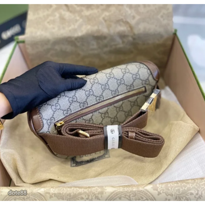 【GUCCI】古馳男士女士經典GG老花帆布腰包胸包單肩斜挎情侶包大容量多功能出門旅遊必備可斜挎休閒逛街情人節生日禮物-細節圖6