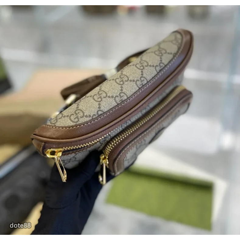 【GUCCI】古馳男士女士經典GG老花帆布腰包胸包單肩斜挎情侶包大容量多功能出門旅遊必備可斜挎休閒逛街情人節生日禮物-細節圖7