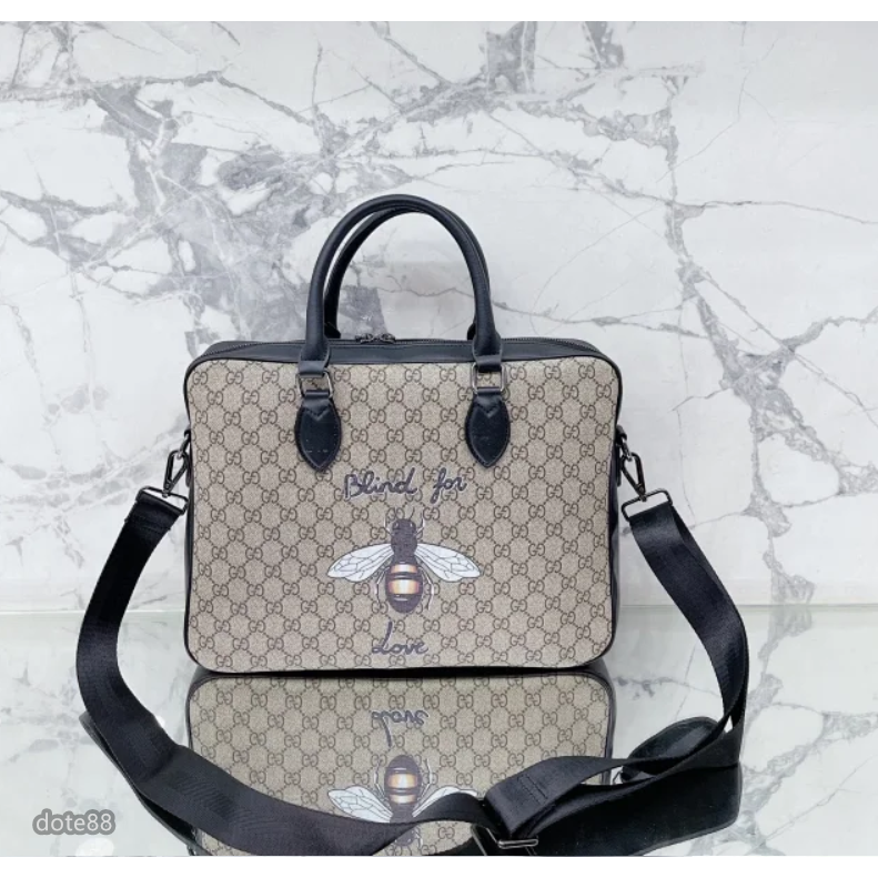 【GUCCI】古馳經典GG小蜜蜂印花男士出差公文包公事包大容量隔層商務手提電腦包單肩斜挎包父親節情人節生日禮物送領導-細節圖2