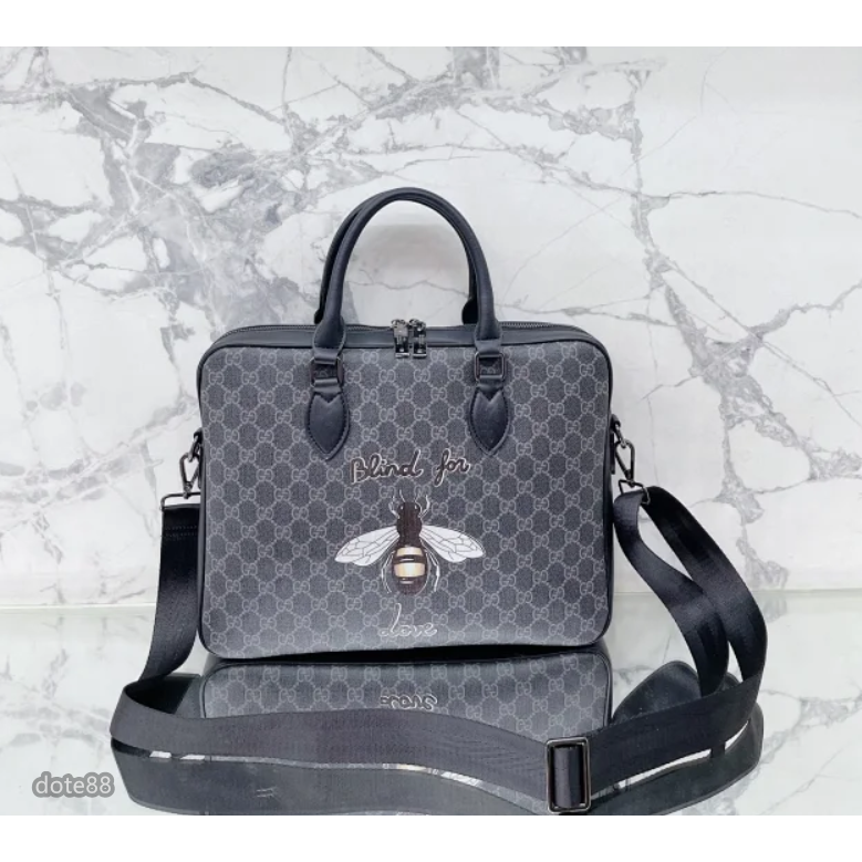 【GUCCI】古馳經典GG小蜜蜂印花男士出差公文包公事包大容量隔層商務手提電腦包單肩斜挎包父親節情人節生日禮物送領導-細節圖4