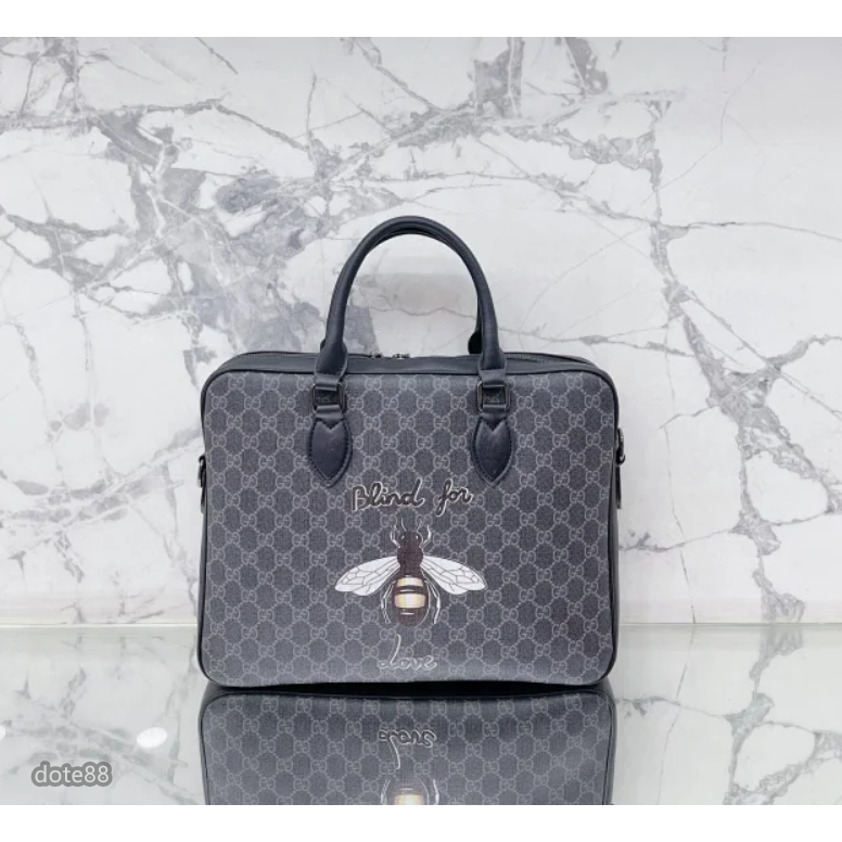 【GUCCI】古馳經典GG小蜜蜂印花男士出差公文包公事包大容量隔層商務手提電腦包單肩斜挎包父親節情人節生日禮物送領導-細節圖5