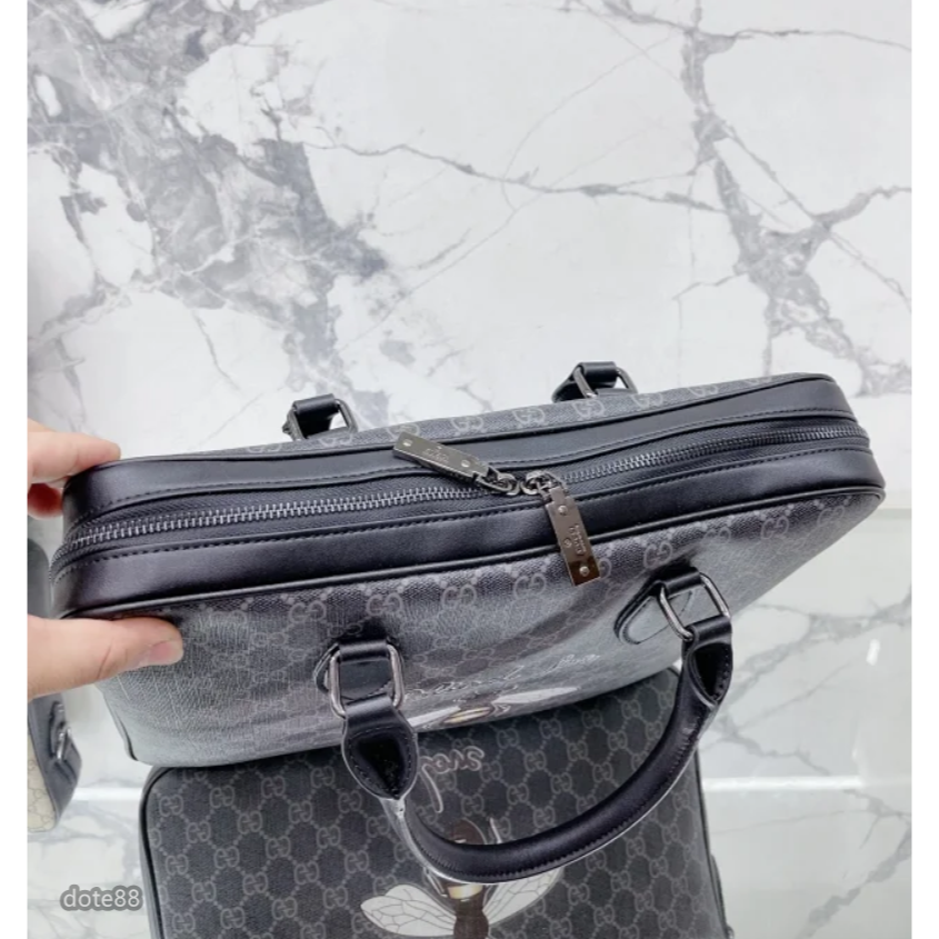 【GUCCI】古馳經典GG小蜜蜂印花男士出差公文包公事包大容量隔層商務手提電腦包單肩斜挎包父親節情人節生日禮物送領導-細節圖8