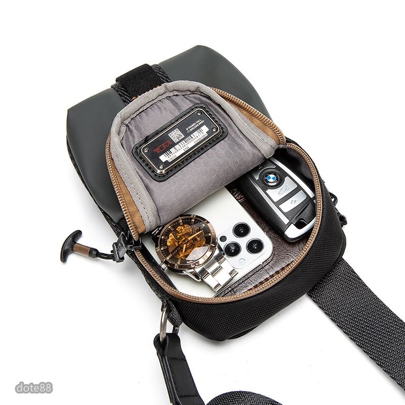 TUMI途米男士黑色單肩包胸包腰包手機包斜挎包尼龍材質拉鍊口袋鑰匙包多功能可調節肩帶送男友生日禮物大容量簡便出門必備-細節圖7