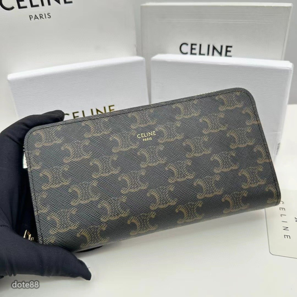 【Celine】賽琳男士女士同款錢包手拿包手抓包夾包經典老花簡約大容量多卡槽多隔層拉鏈封口多功能適合上班出門必備休閒-細節圖3