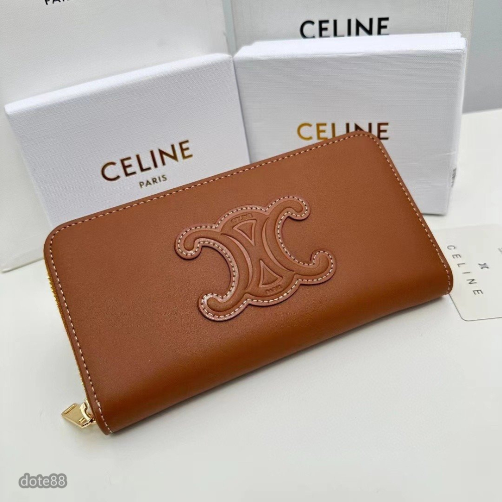 【Celine】賽琳咖啡色男士女士同款錢包手拿包手抓包夾包經典標志簡約大容量多卡槽多隔層拉鏈封口多功能適合上班出門必備-細節圖3