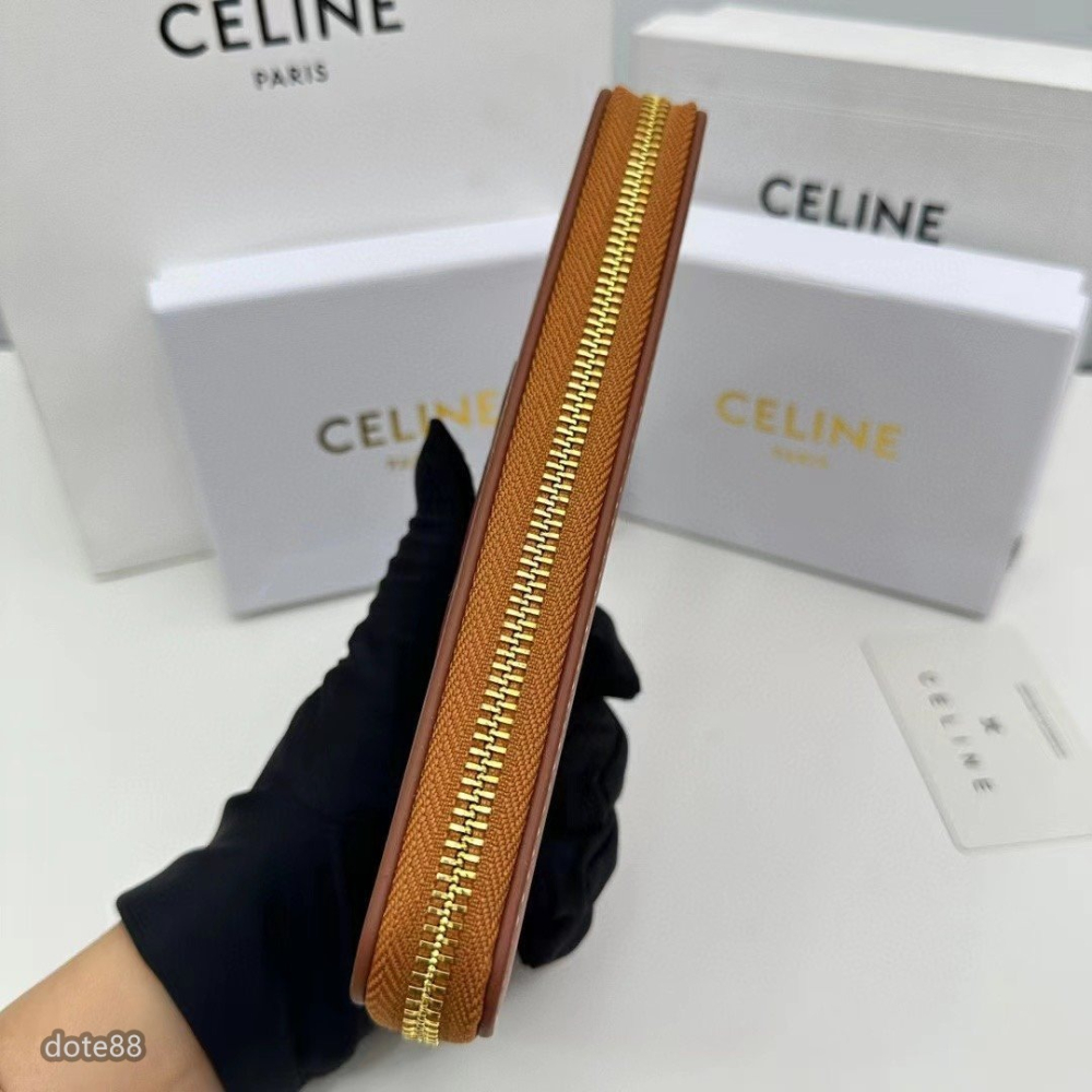 【Celine】賽琳咖啡色男士女士同款錢包手拿包手抓包夾包經典標志簡約大容量多卡槽多隔層拉鏈封口多功能適合上班出門必備-細節圖6