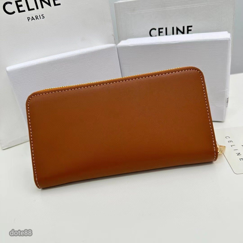 【Celine】賽琳咖啡色男士女士同款錢包手拿包手抓包夾包經典標志簡約大容量多卡槽多隔層拉鏈封口多功能適合上班出門必備-細節圖8
