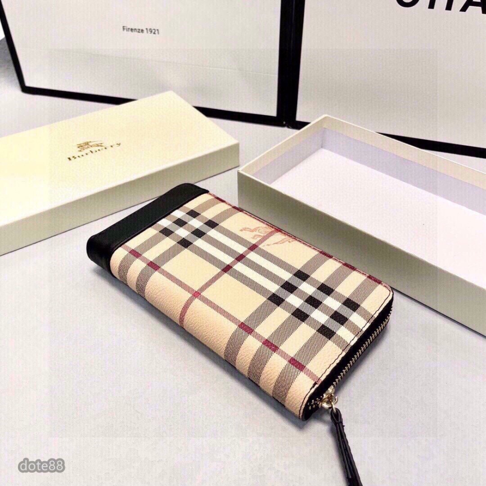 【Burberry】巴寶莉卡其色男士女士同款錢包手拿包手抓包夾包經典格子印花簡約大容量多卡槽多隔層拉鏈封口多功能-細節圖2