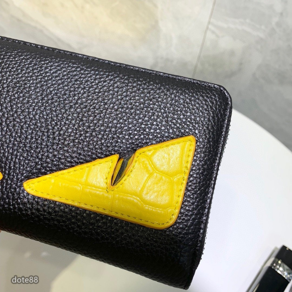 【Fendi】芬迪黑色經典小惡魔眼睛男士女士同款錢包手拿包手抓包夾包簡約大容量多卡槽多隔層情人節生日禮物拉鏈封口多功能-細節圖3