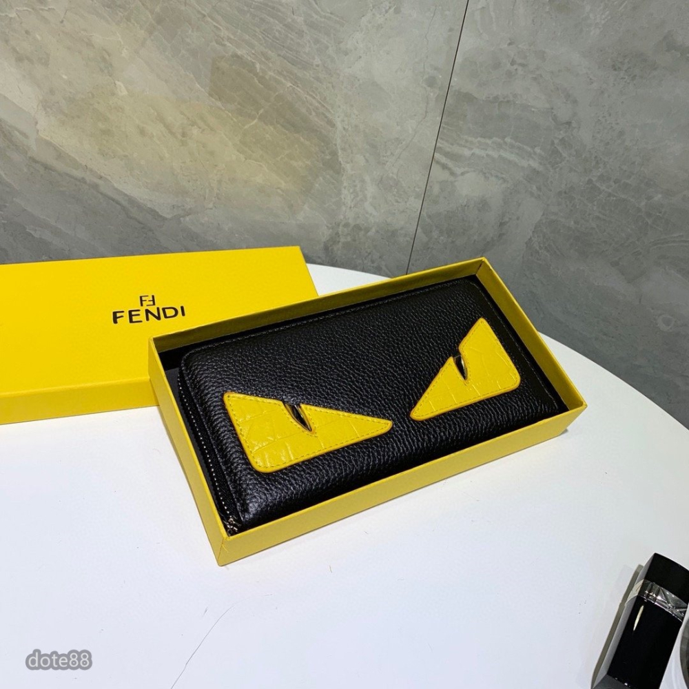 【Fendi】芬迪黑色經典小惡魔眼睛男士女士同款錢包手拿包手抓包夾包簡約大容量多卡槽多隔層情人節生日禮物拉鏈封口多功能-細節圖4
