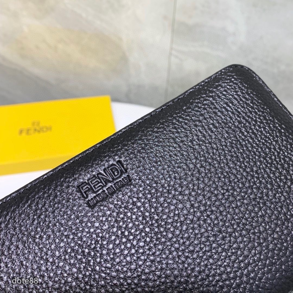【Fendi】芬迪黑色經典小惡魔眼睛男士女士同款錢包手拿包手抓包夾包簡約大容量多卡槽多隔層情人節生日禮物拉鏈封口多功能-細節圖6