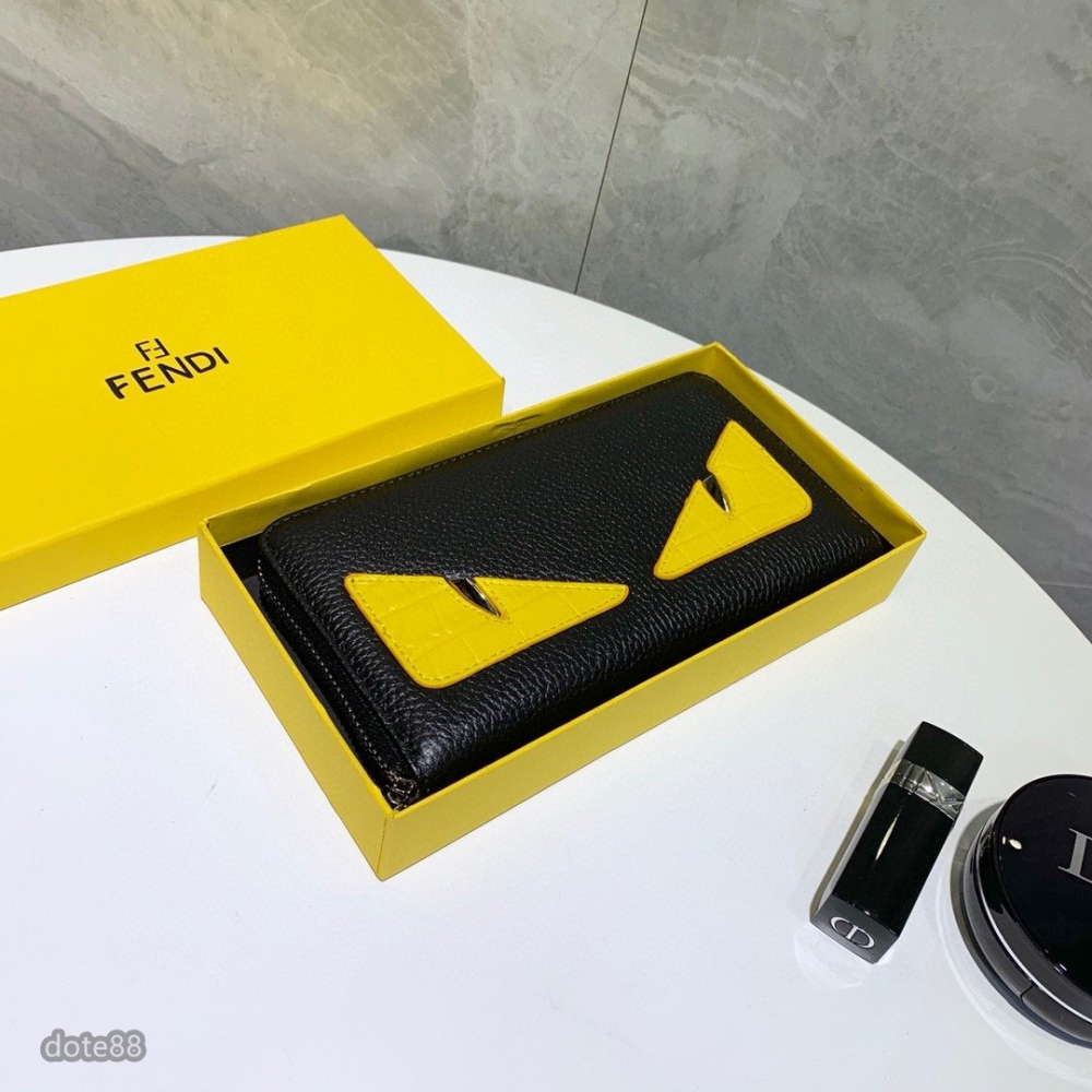 【Fendi】芬迪黑色經典小惡魔眼睛男士女士同款錢包手拿包手抓包夾包簡約大容量多卡槽多隔層情人節生日禮物拉鏈封口多功能-細節圖7