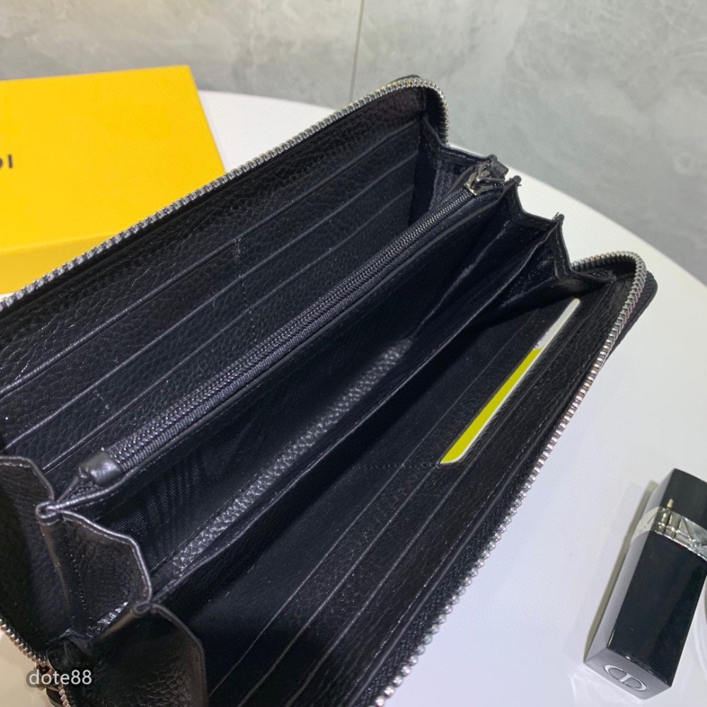 【Fendi】芬迪黑色經典小惡魔眼睛男士女士同款錢包手拿包手抓包夾包簡約大容量多卡槽多隔層情人節生日禮物拉鏈封口多功能-細節圖8