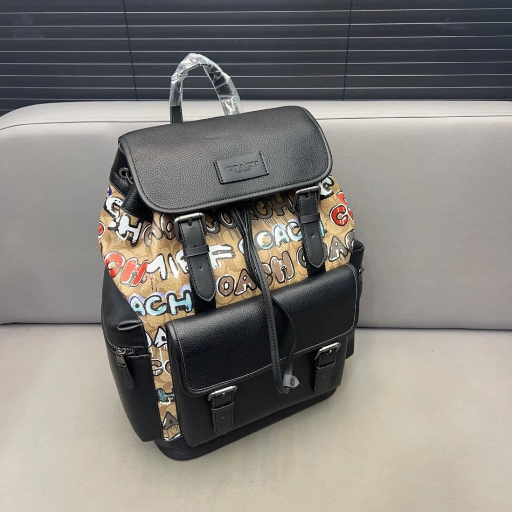 Coach蔻馳雙肩包 Sprint塗鴉翻蓋包 抽繩雙肩後背包 男女通用款背包 大容量旅行包 休閒包 登山包 商務通勤男包-細節圖2