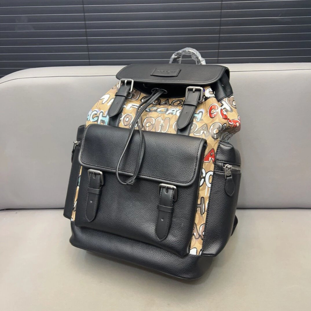Coach蔻馳雙肩包 Sprint塗鴉翻蓋包 抽繩雙肩後背包 男女通用款背包 大容量旅行包 休閒包 登山包 商務通勤男包-細節圖3