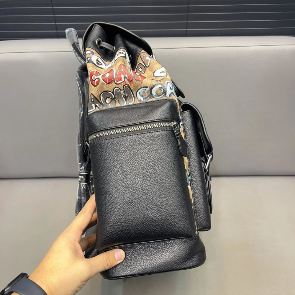 Coach蔻馳雙肩包 Sprint塗鴉翻蓋包 抽繩雙肩後背包 男女通用款背包 大容量旅行包 休閒包 登山包 商務通勤男包-細節圖5