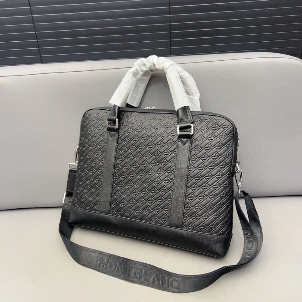 Montblanc萬寶龍公事包 M_GRAM系列牛皮壓花男生公事包 公文包 大容量筆電背包 電腦包 商務出差背包 黑色牛-細節圖2