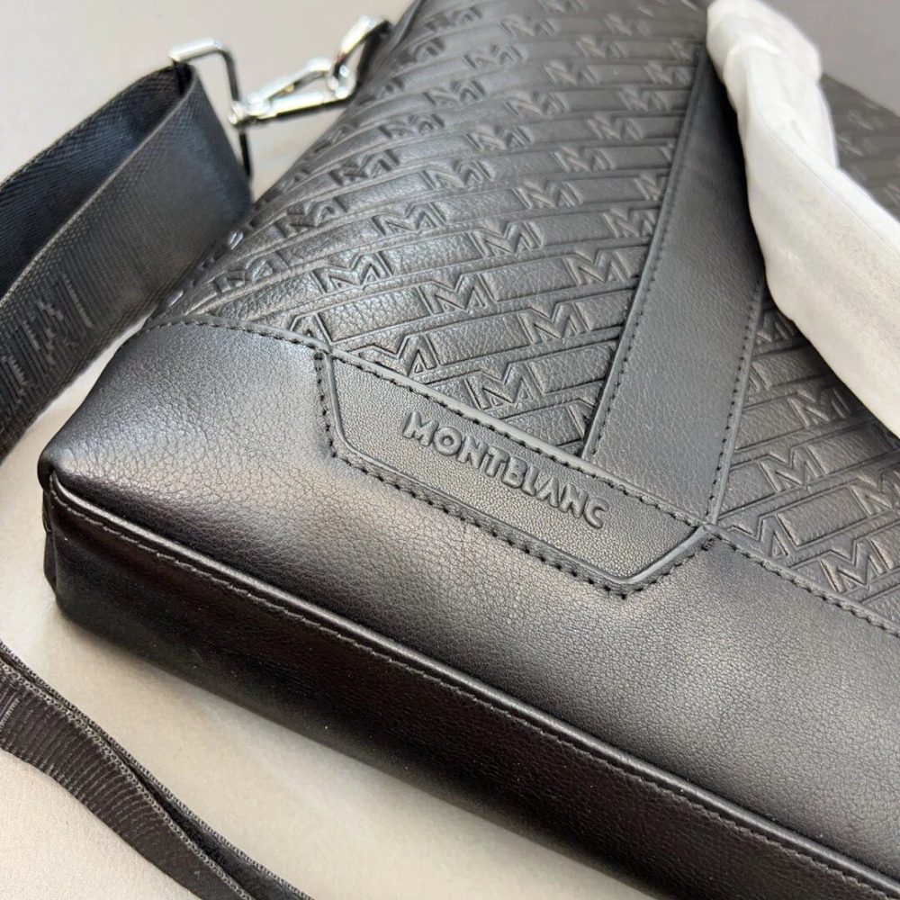 Montblanc萬寶龍公事包 M_GRAM系列牛皮壓花男生公事包 公文包 大容量筆電背包 電腦包 商務出差背包 黑色牛-細節圖7