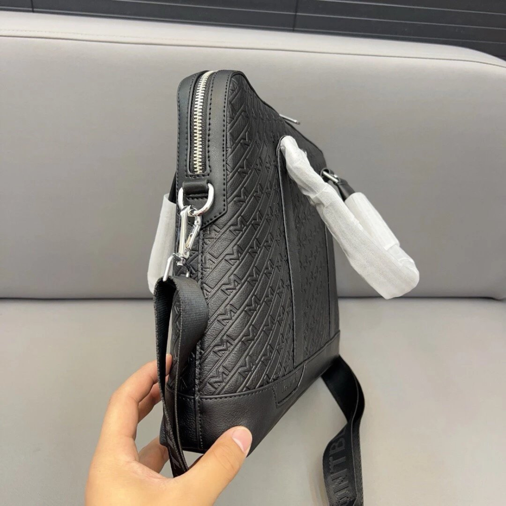 Montblanc萬寶龍公事包 M_GRAM系列牛皮壓花男生公事包 公文包 大容量筆電背包 電腦包 商務出差背包 黑色牛-細節圖9