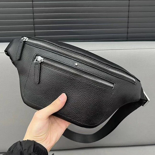 Montblanc萬寶龍包包 男生胸包 牛皮腰包 黑色真皮背包男 斜背包 斜背包 休閒包 運動腰包 手機袋 男士胸包-細節圖2