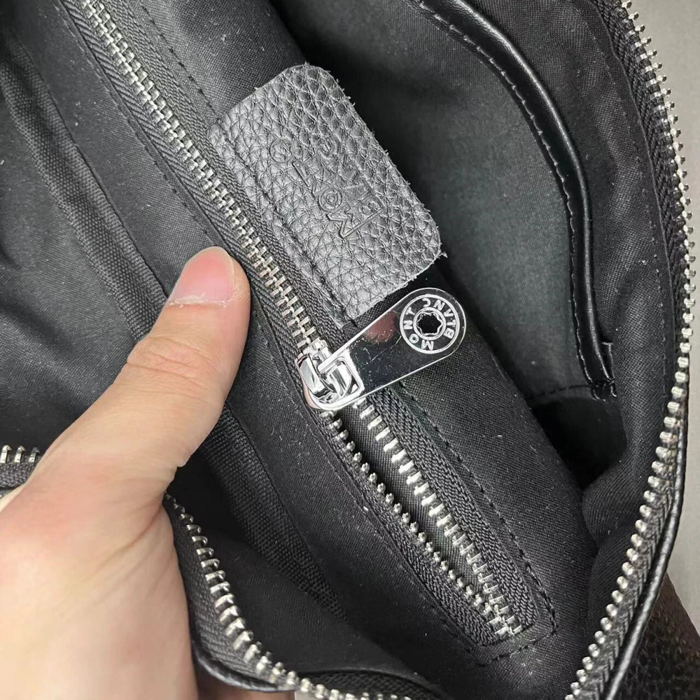Montblanc萬寶龍包包 男生胸包 牛皮腰包 黑色真皮背包男 斜背包 斜背包 休閒包 運動腰包 手機袋 男士胸包-細節圖4