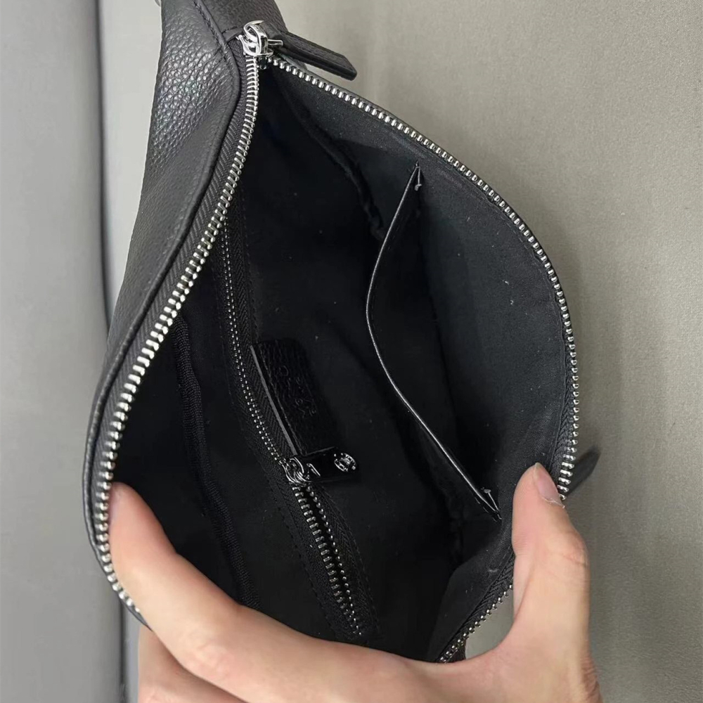 Montblanc萬寶龍包包 男生胸包 牛皮腰包 黑色真皮背包男 斜背包 斜背包 休閒包 運動腰包 手機袋 男士胸包-細節圖5