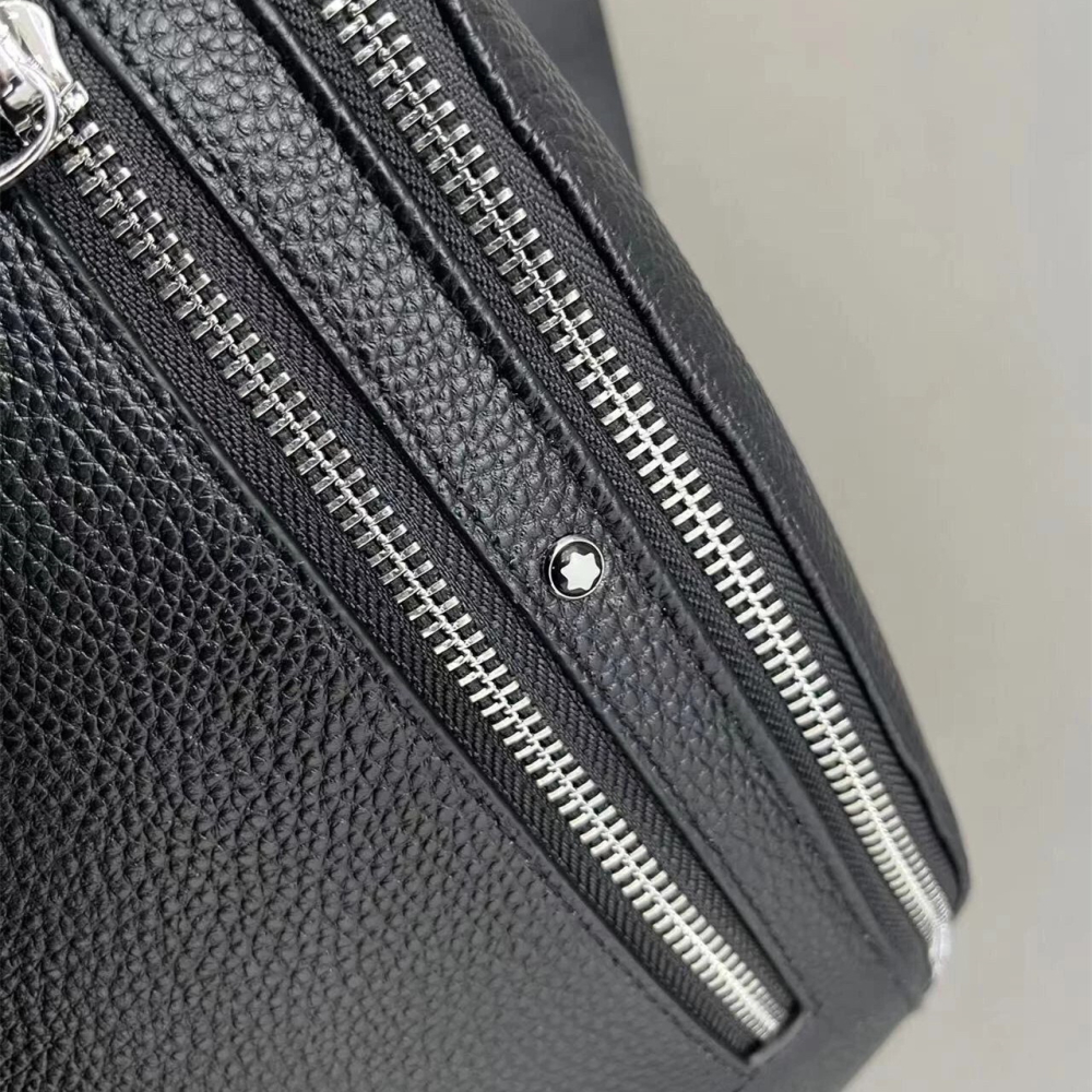 Montblanc萬寶龍包包 男生胸包 牛皮腰包 黑色真皮背包男 斜背包 斜背包 休閒包 運動腰包 手機袋 男士胸包-細節圖9