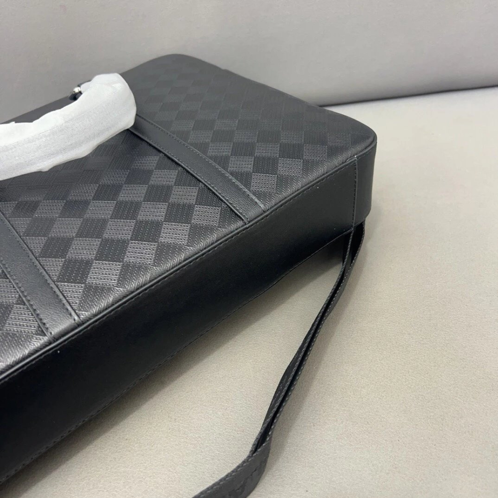 Montblanc萬寶龍公事包 男生背包 大容量多隔層公文包 商務通勤筆電背包 手提袋 壓花牛皮包包 黑色真皮皮質背包男-細節圖6