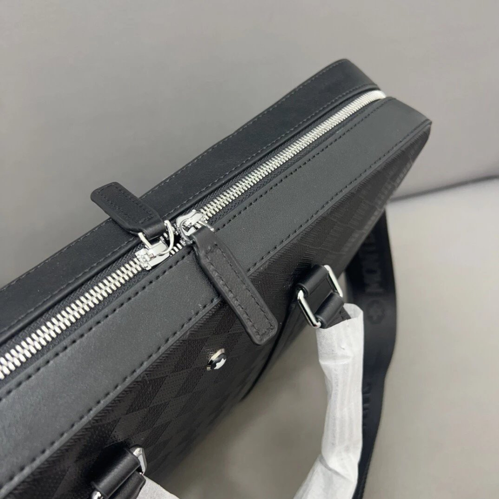 Montblanc萬寶龍公事包 男生背包 大容量多隔層公文包 商務通勤筆電背包 手提袋 壓花牛皮包包 黑色真皮皮質背包男-細節圖7