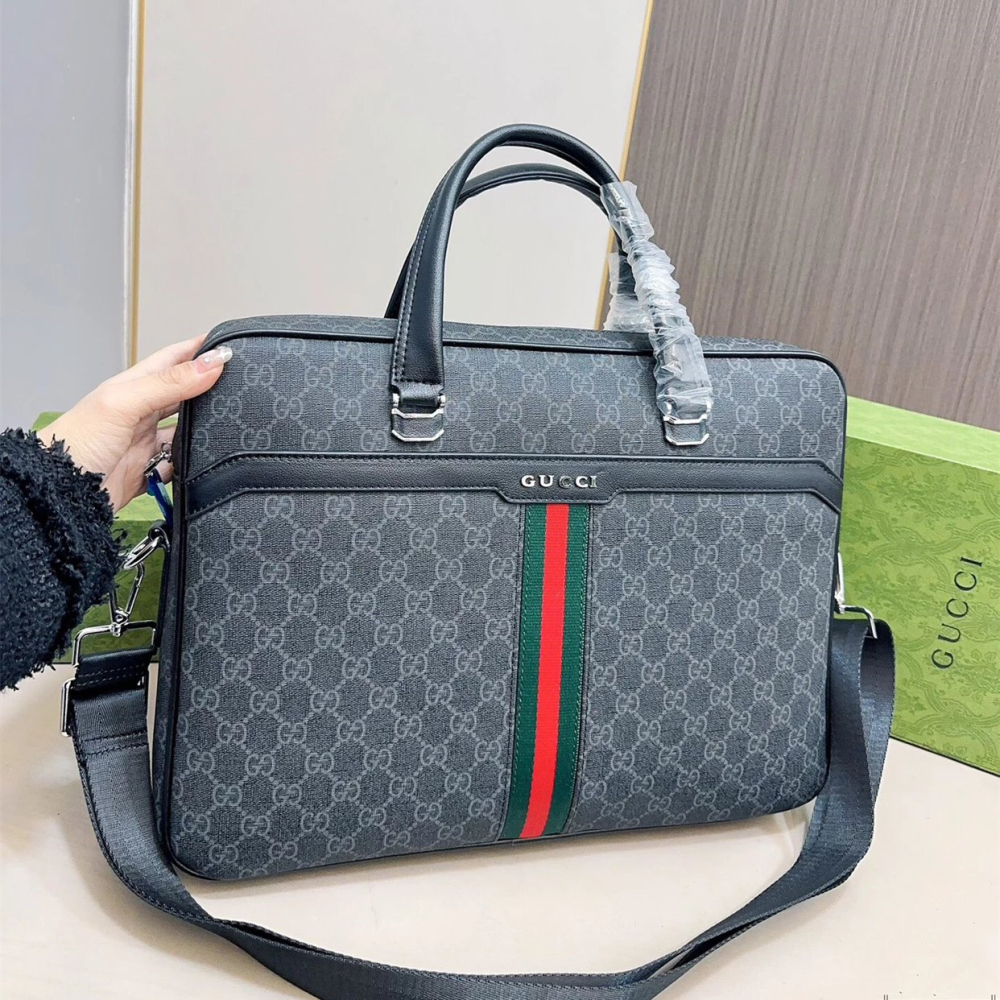 GUCCI公事包 古馳背包 男生公事包 商務出差筆電背包 電腦包 多隔層大容量手提袋 經典老花色公文包 通勤男包-細節圖3