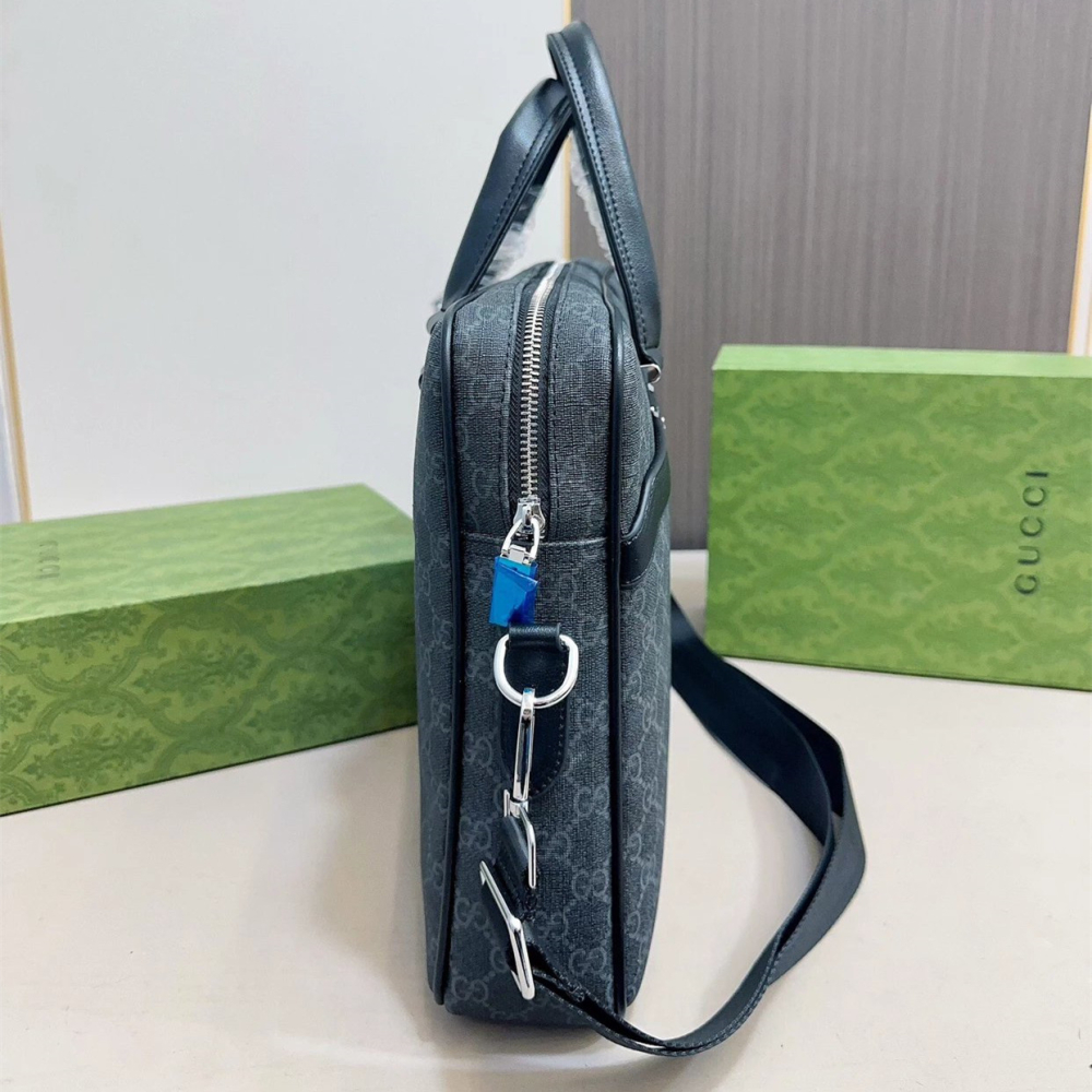 GUCCI公事包 古馳背包 男生公事包 商務出差筆電背包 電腦包 多隔層大容量手提袋 經典老花色公文包 通勤男包-細節圖8