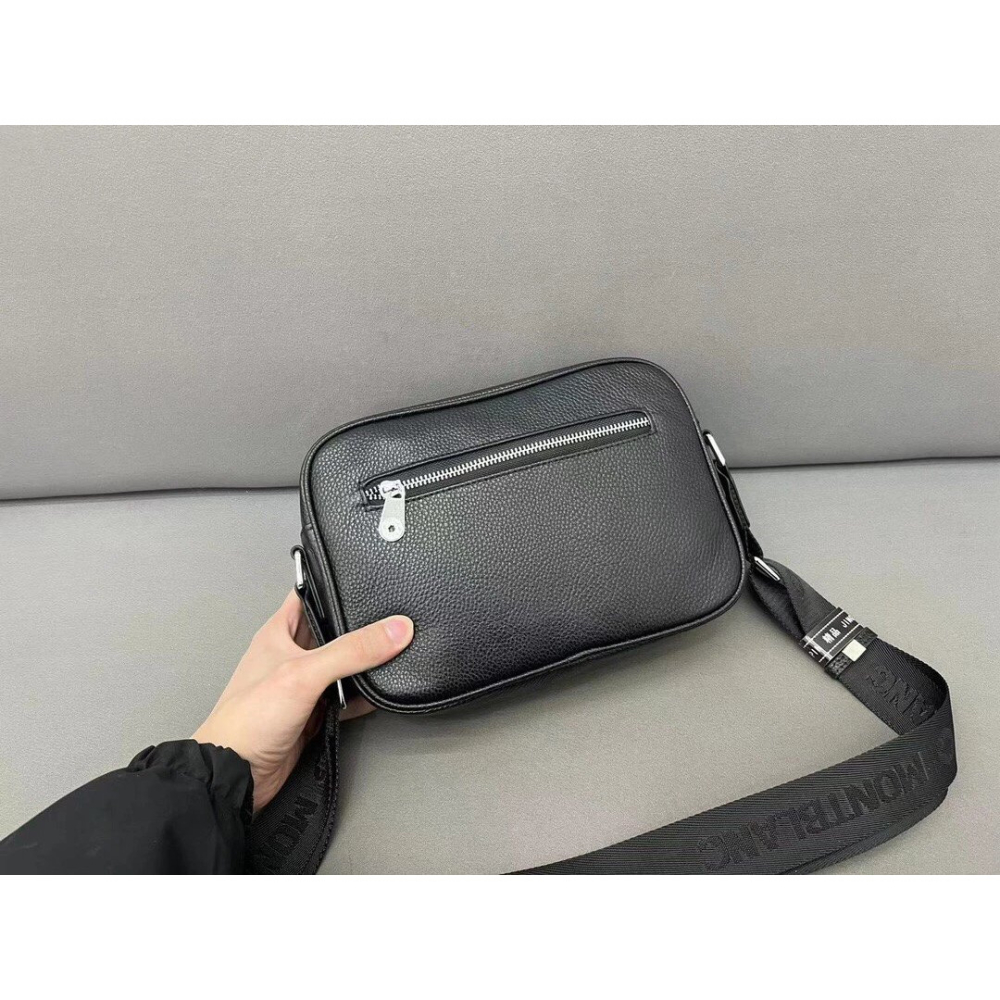 Montblanc萬寶龍包包 牛皮背包 相機包 男生單肩包 側背包 斜背包 手機袋 斜背包 黑色真皮休閒包 時尚通勤百搭-細節圖2