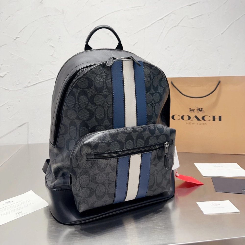 Coach雙肩包 蔻馳包包 男生雙肩後背包 大容量多隔層電腦包 筆電背包 商務通勤包 運動包 旅行包 學生書包 經典老花-細節圖2