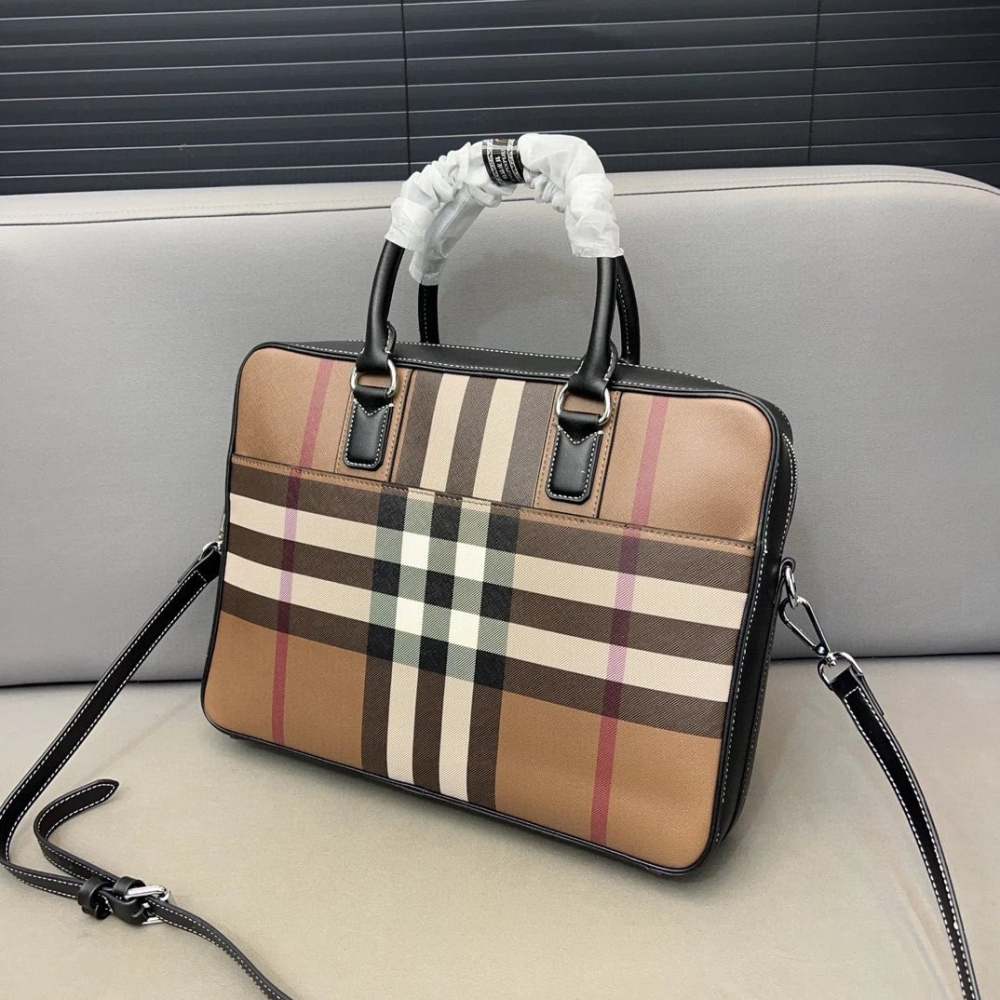 Burberry戰馬公事包 巴寶莉包包 男生斜背包 單肩包 側背包 手提袋 多隔層多功能背包 經典格子電腦包 筆電背包-細節圖4