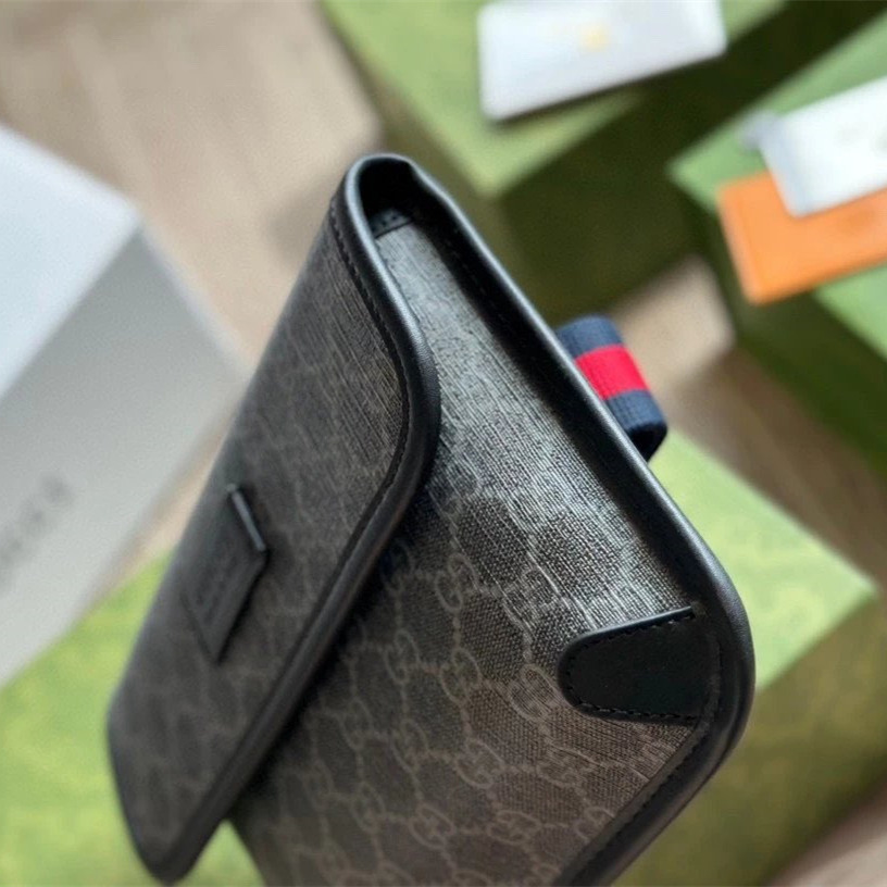 Gucci胸包 古馳包包 男生包包 Black經典老花斜背包 印花腰包 時尚休閒包 男女同款斜背包 側背包 翻蓋包 小背-細節圖6