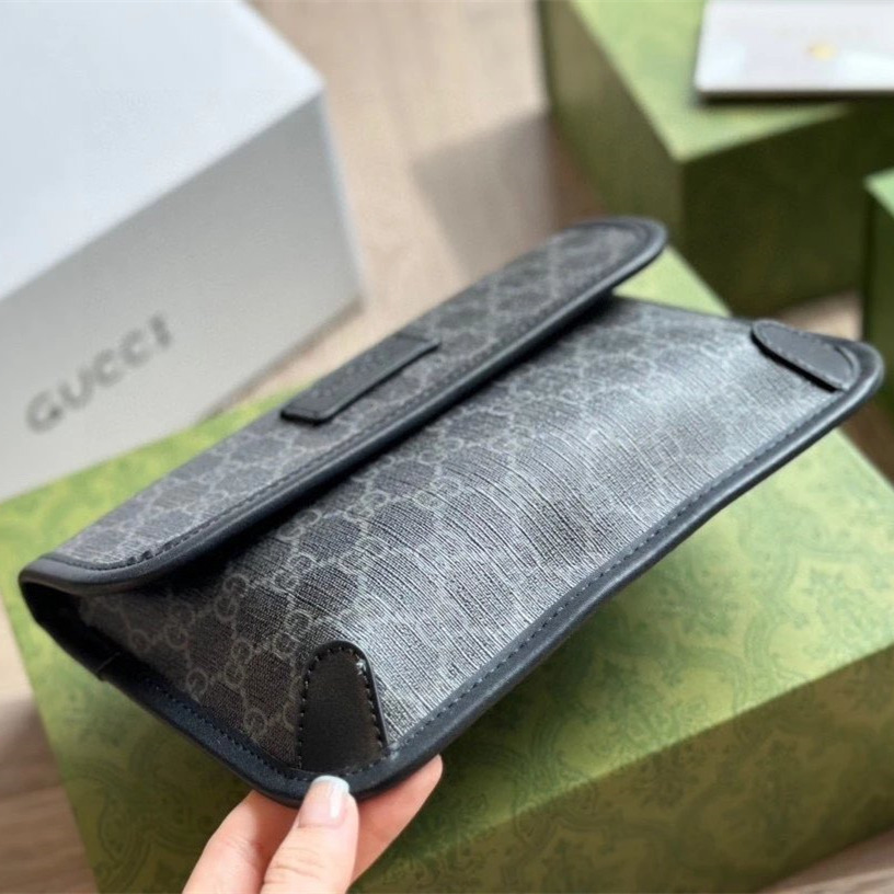 Gucci胸包 古馳包包 男生包包 Black經典老花斜背包 印花腰包 時尚休閒包 男女同款斜背包 側背包 翻蓋包 小背-細節圖10