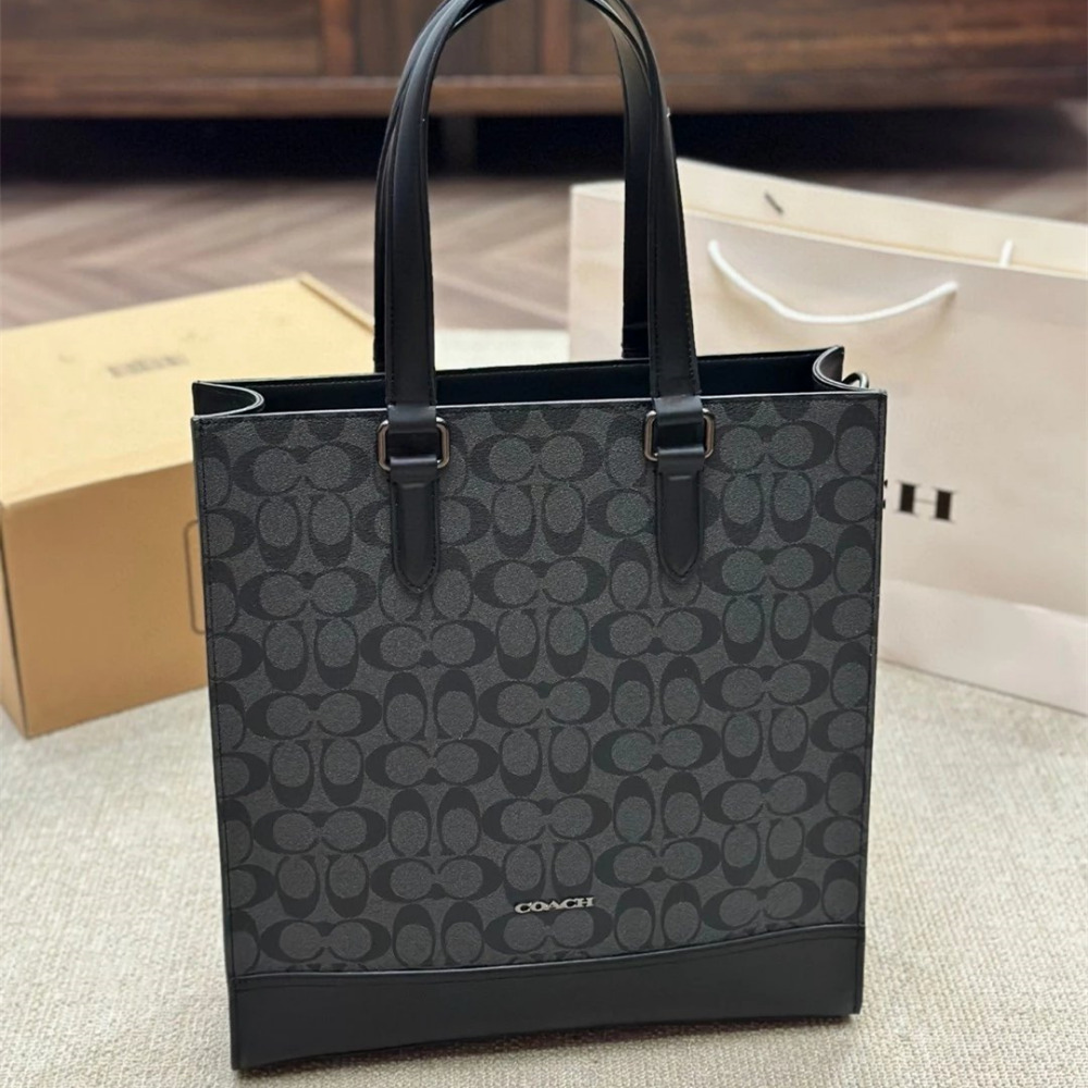 Coach蔻馳包包 graham男士豎款托特包 VARSITY條紋手提袋 商務出差公事包 電腦包 公文包 通勤百搭休閒包-規格圖11