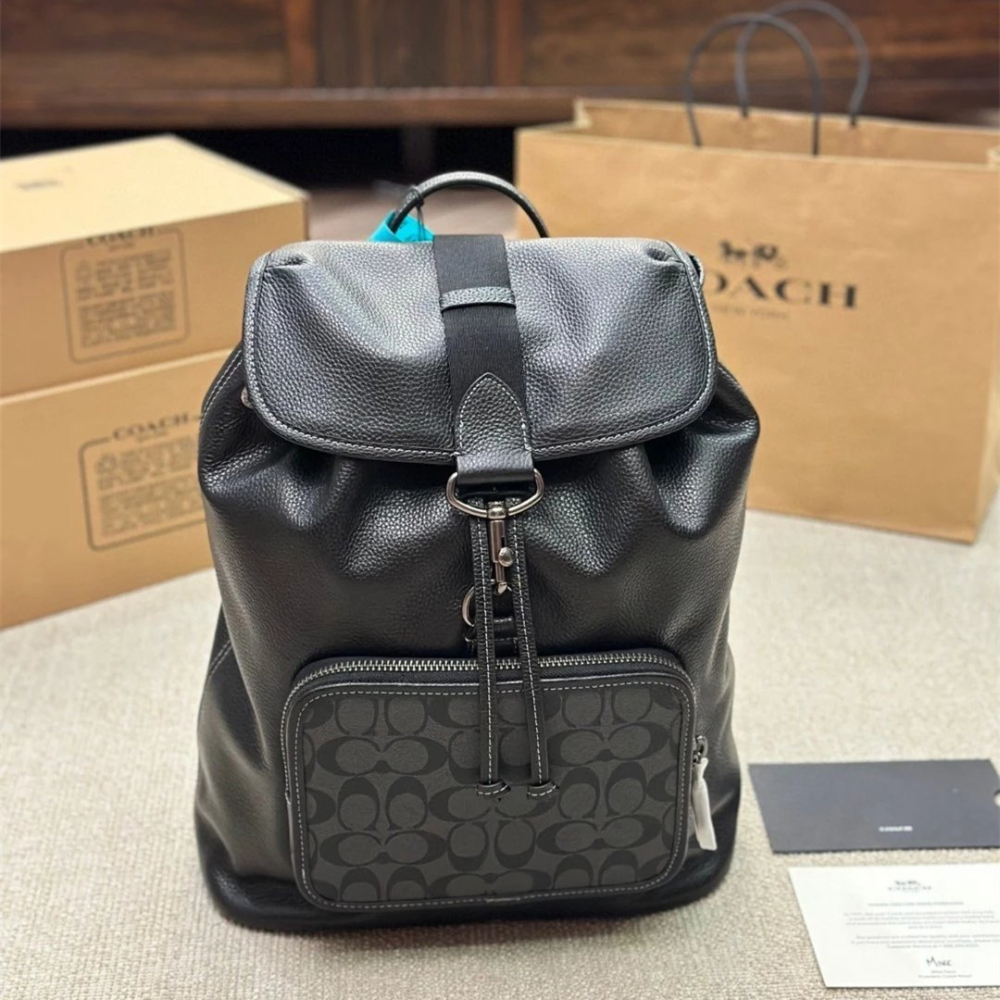 Coach蔻馳雙肩包 Sullivan男生雙肩後背包 女生背包 男女通用款情侶背包 大容量翻蓋抽繩包 學生書包 商務通勤-細節圖3
