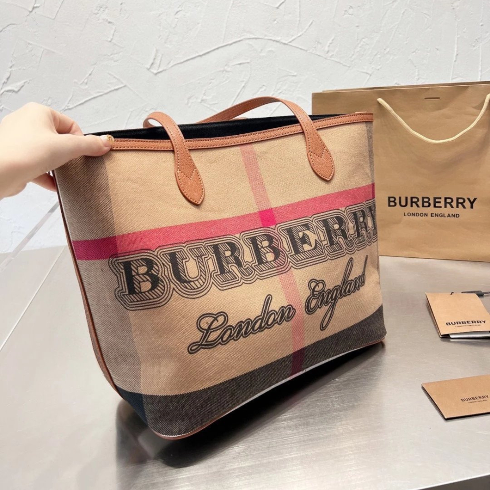 Burberry戰馬包包 女生托特包 大方包 購物袋 媽咪包 經典格紋帆布包 字母包 Tote包 通勤百搭單肩包 側背包-細節圖5