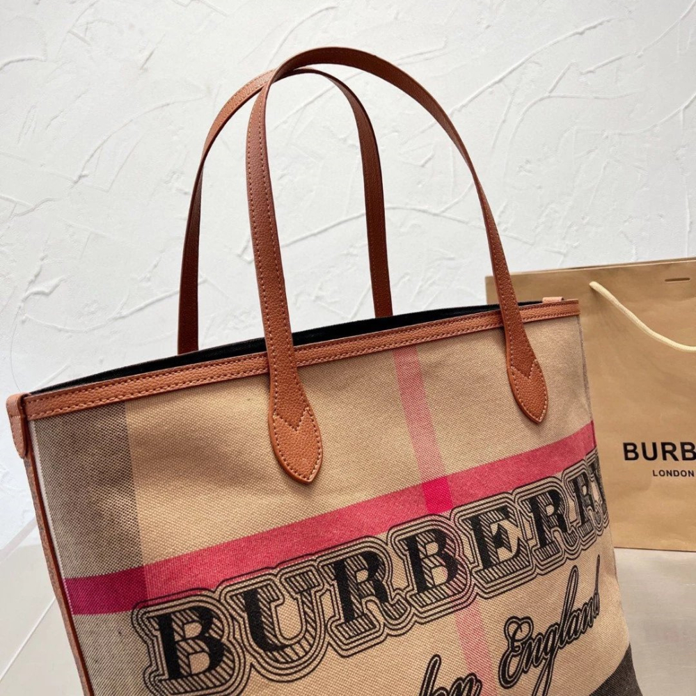 Burberry戰馬包包 女生托特包 大方包 購物袋 媽咪包 經典格紋帆布包 字母包 Tote包 通勤百搭單肩包 側背包-細節圖7