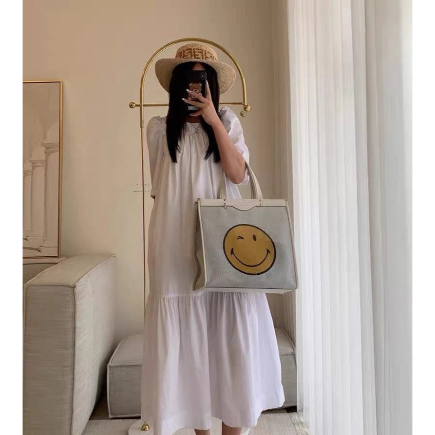 Anya安雅包包 網格編織笑臉包 女生包包 大容量購物袋 托特包 手提袋 皮質包包 真皮女包 沙灘包 時尚通勤包 休閒包-細節圖2