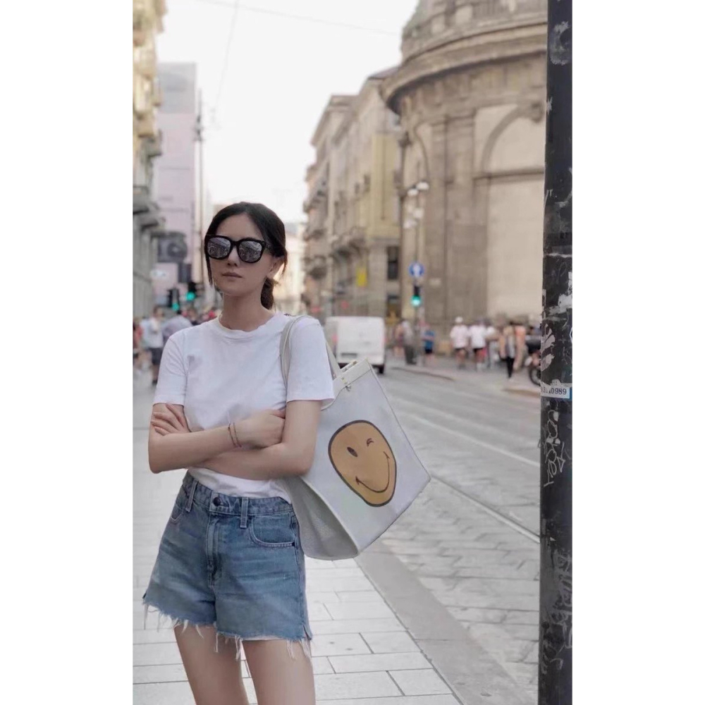 Anya安雅包包 網格編織笑臉包 女生包包 大容量購物袋 托特包 手提袋 皮質包包 真皮女包 沙灘包 時尚通勤包 休閒包-細節圖3