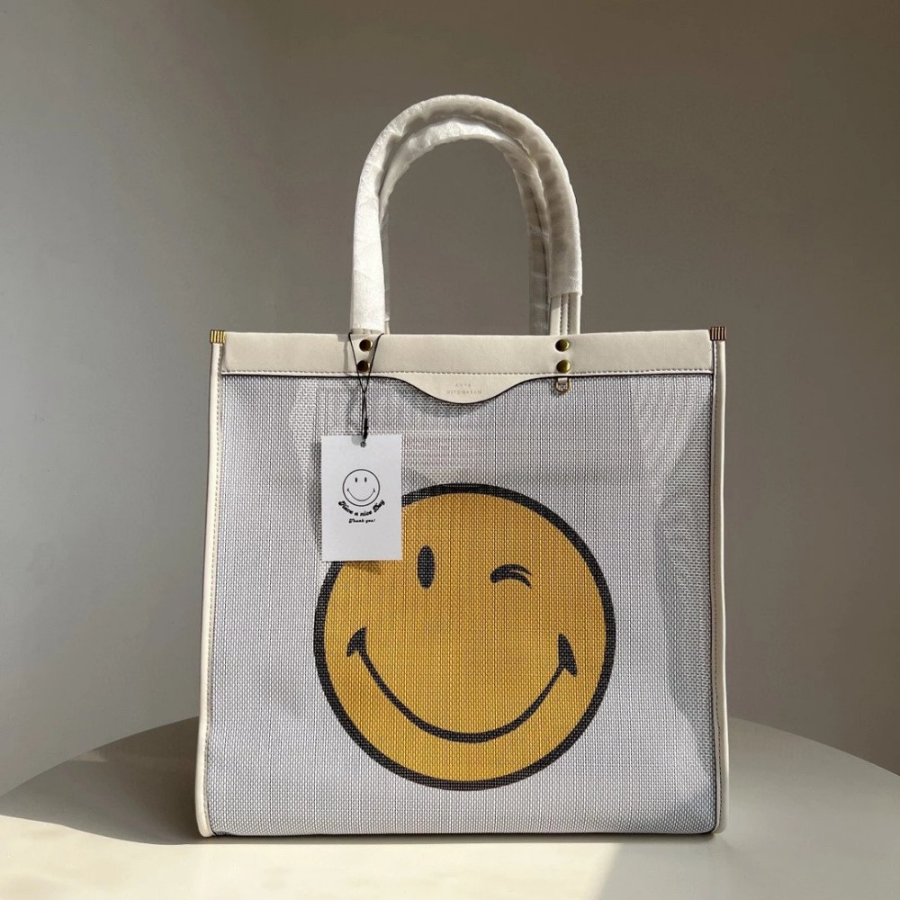 Anya安雅包包 網格編織笑臉包 女生包包 大容量購物袋 托特包 手提袋 皮質包包 真皮女包 沙灘包 時尚通勤包 休閒包-規格圖11