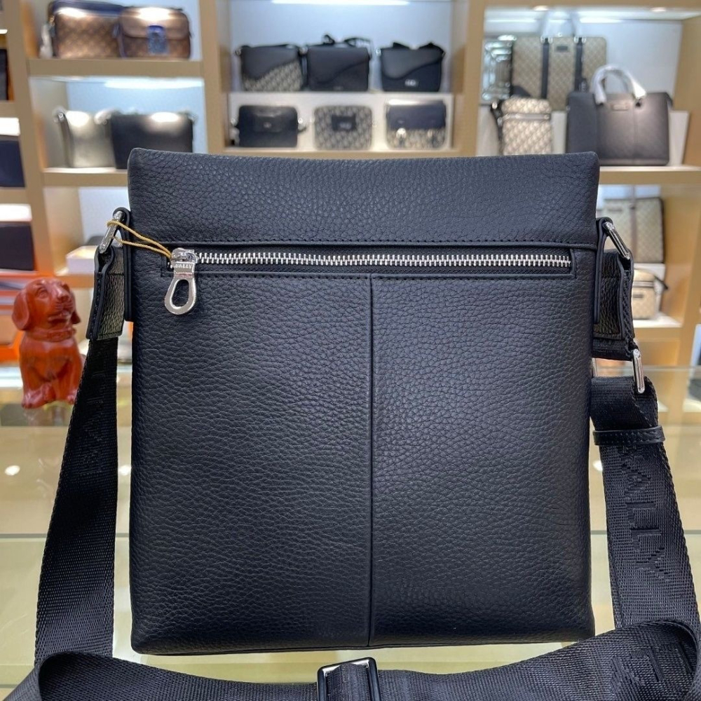 Bally巴利包包 男士斜背包 黑色荔枝紋牛皮背包 高檔通勤男包 皮質包包男 商務旅行包 公事包 單肩包 側背包-細節圖3