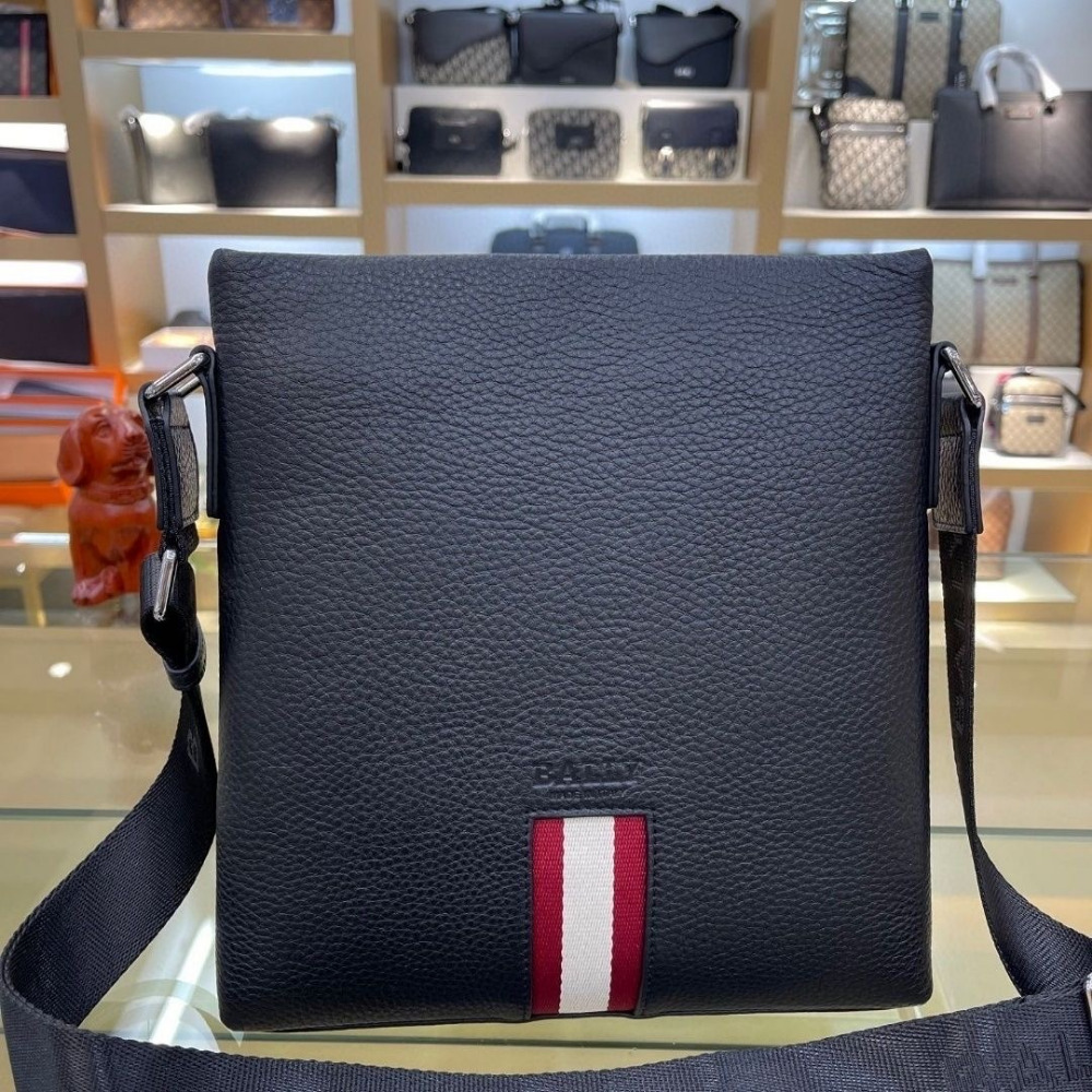 Bally巴利包包 男士斜背包 黑色荔枝紋牛皮背包 高檔通勤男包 皮質包包男 商務旅行包 公事包 單肩包 側背包-規格圖6