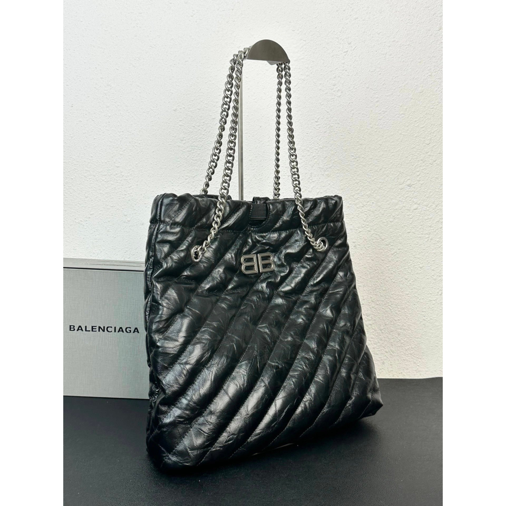 BALENCIAG巴黎世家包包 23crush系列鏈條包 機場包 女生包包 黑色皮質背包 時尚休閒垃圾袋 真皮單肩包 手-細節圖2