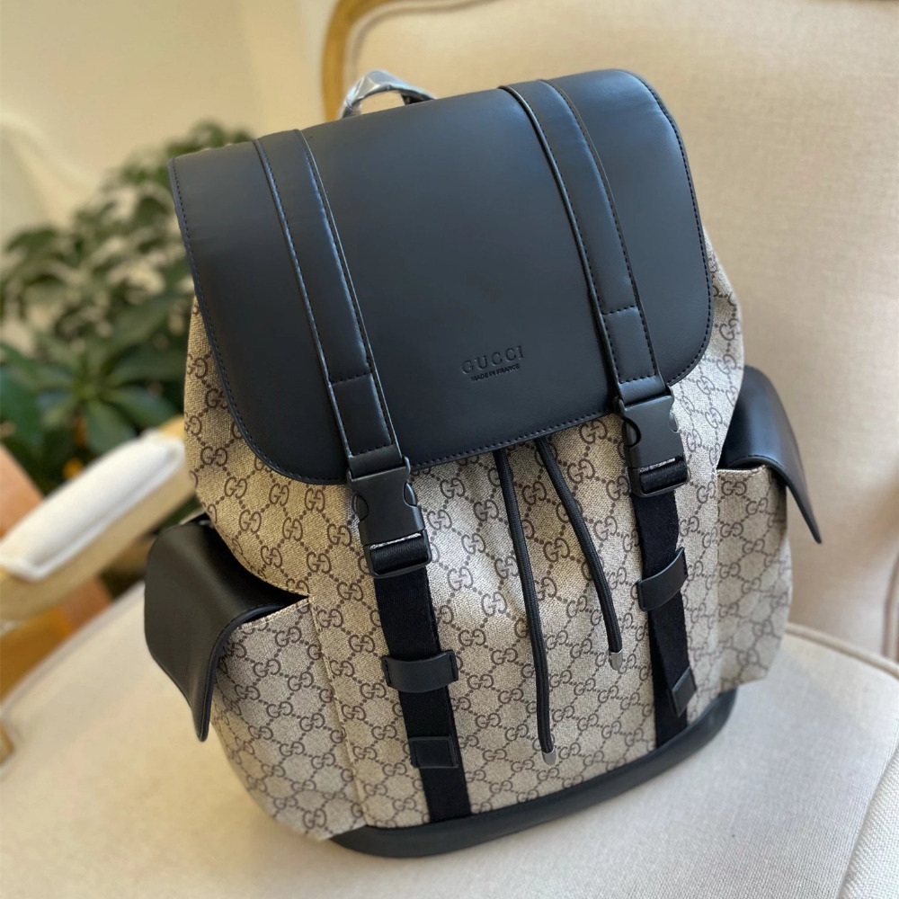 GUCCI古馳雙肩包 男生雙肩後背包 翻蓋抽繩背包 大容量旅行包 明星同款背包 經典老花色拼真皮背包 書包 商務通勤休閒-規格圖9