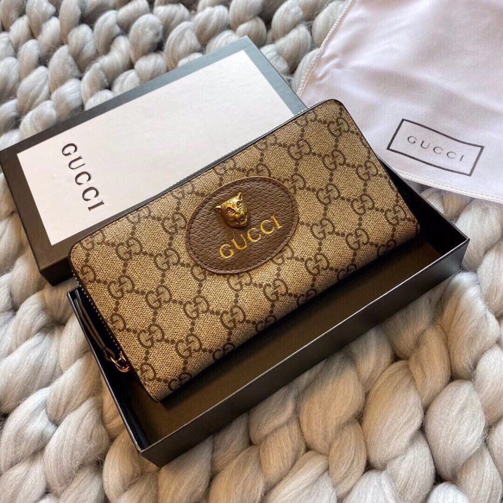 GUCCI長夾 古馳錢夾 單拉鏈零錢袋 經典老花色PVC拼牛皮錢夾 男女通用長夾 多隔層錢夾 錢包 手抓包 手拿包 名片-規格圖9